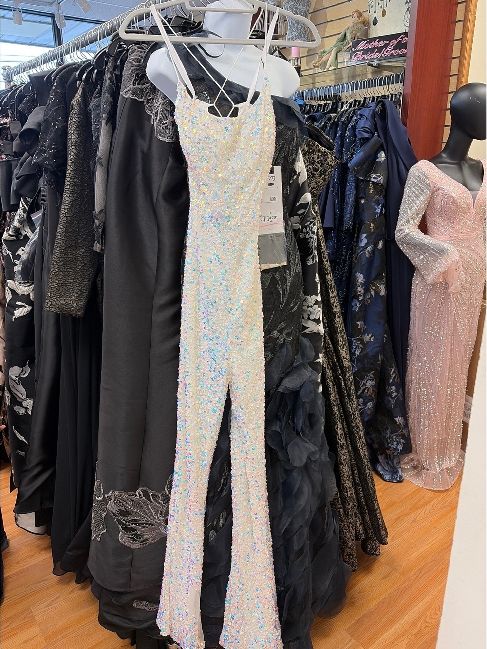 Ivory sequin AB jumpsuit pants with tie up back size 6